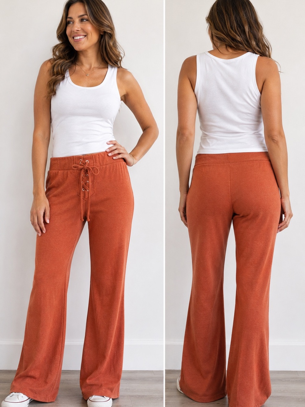 Forever 21 Rust Lace-Up Flare Lounge Pants | Size Medium